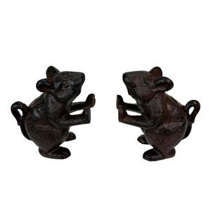 Decorative Mouse Bookends Set of 2 Cast Iron Brown 4.5 in Rustic Vintage
